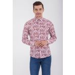 Desenli Slim Fit Bordo Gömlek