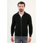 Desenli Slim Fit Fermuarlı Gömlek Yaka Pamuk Erkek Triko Ceket - Siyah - XL