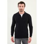 Desenli Slim Fit Fermuarlı Polo Yaka Erkek Triko Kazak - Lacivert - 2XL