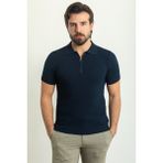 Desenli Slim Fit Fermuarlı Polo Yaka Erkek Triko T-Shirt - Lacivert