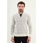 Desenli Slim Fit Fermuarlı Yarım Balıkçı Yaka Şönil Kumaş Erkek Triko Kazak - Ekru - XL