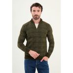 Desenli Slim Fit Fermuarlı Yarım Balıkçı Yaka Şönil Kumaş Erkek Triko Kazak - Haki - XL