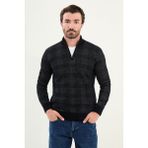 Desenli Slim Fit Fermuarlı Yarım Balıkçı Yaka Şönil Kumaş Erkek Triko Kazak - Lacivert