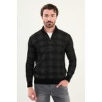 Desenli Slim Fit Fermuarlı Yarım Balıkçı Yaka Şönil Kumaş Erkek Triko Kazak - Siyah