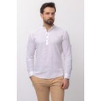 Desenli Slim Fit Hakim Yaka Keten Erkek Gömlek - Beyaz