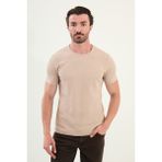 Desenli Slim Fit Kısa Kollu Pamuk Erkek T-Shirt - Bej - XL