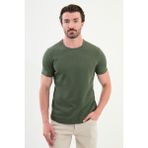 Desenli Slim Fit Kısa Kollu Pamuk Erkek T-Shirt - Haki - 2XL