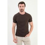 Desenli Slim Fit Kısa Kollu Pamuk Erkek T-Shirt - Kahverengi - 2XL
