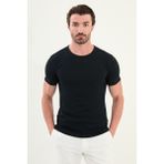 Desenli Slim Fit Kısa Kollu Pamuk Erkek T-Shirt - Lacivert - 2XL