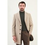 Desenli Slim Fit Mono Yaka Kaşe Erkek Kaban - Bej - 56