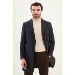 Desenli Slim Fit Mono Yaka Kaşe Erkek Kaban - Lacivert - Kahverengi - 56