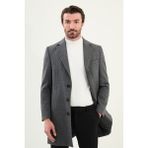 Desenli Slim Fit Mono Yaka Kaşe Erkek Kaban - Siyah - 48