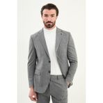 Desenli Slim Fit Mono Yaka Yün Erkek Takım Elbise - Gri - 6 Drop - 50
