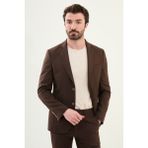 Desenli Slim Fit Torba Cep Mono Yaka Erkek Takım Elbise - 48 - Kahverengi - 6 Drop