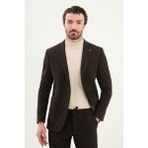 Desenli Slim Fit Torba Cep Mono Yaka Erkek Takım Elbise - 50 - Kahverengi - 6 Drop