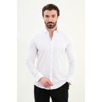 Desenli Slim Fit Uzun Kollu Erkek Gömlek - 2XL - Beyaz