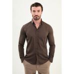 Desenli Slim Fit Uzun Kollu Erkek Gömlek - Kahverengi