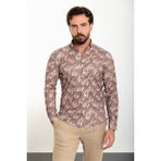 Desenli Slim Fit Uzun Kollu Erkek Gömlek - XL - Kahverengi