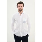 Desenli Slim Fit Uzun Kollu Keten Erkek Gömlek - Beyaz