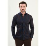 Desenli Slim Fit Uzun Kollu Oduncu Yün Erkek Gömlek - 2XL - Lacivert-Kahverengi