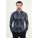 Desenli Slim Fit Uzun Kollu Oduncu Yün Erkek Gömlek - 2XL - Lacivert