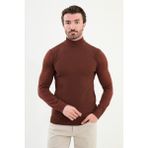 Desenli Slim Fit Yarım Balıkçı Yaka Erkek Triko Kazak - Kiremit - XL