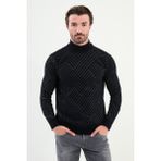 Desenli Slim Fit Yarım Balıkçı Yaka Şönil Kumaş Erkek Triko Kazak - Lacivert