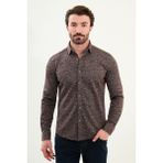 Desenli Slim Fit Yün Erkek Gömlek - Kahverengi