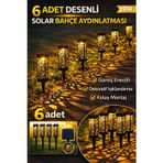 Desenli Solar Bahçe Aydınlatması Güneş Enerjili Çim Lambası, Yürüyüş Yolu Ve Dış Mekan Işığı 6 Adet