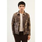 Desenli Taba Slim Fit Torba Cep Gömlek Yaka Suni Deri Erkek Mont - 56