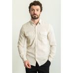 Desenli Taş Rengi Slim Fit Uzun Kollu Erkek Gömlek - XL