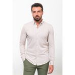 Desenli Taş Rengi Slim Fit Uzun Kollu Pamuk Erkek Gömlek - 2XL