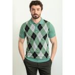 Desenli Yeşil Rengi Slim Fit Polo Yaka Erkek Triko T-Shirt