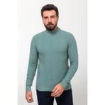 Desenli Yeşil Slim Fit Yarım Balıkçı Yaka Yün Erkek Triko Kazak - 2XL