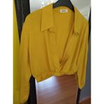 Deseo Boutique Kadın Hardal Renk Beli Lastikli Crop-Belde Model Uzun Kollu Gömlek - Hardal Sarısı