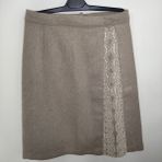 DESEO BOUTIQUE Kadın Vizon Renk Kaşe Dantel Güpür Detaylı Arkası Küçük Yırtmaçlı Tasarım Etek - 36 - 38 - Açık Vizon