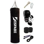 Desfabe Boxing Star 120X32 Cm Zincirli Boks Kum Torbası Siyah Eldiven Bandaj Ip Aparat
