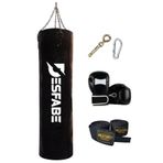 Desfabe Boxing Star 120x32 Cm Zincirli Boks Kum Torbası Siyah+Askı Aparatı+Boks Eldiveni+El Bandajı
