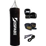 Desfabe Boxing Star 120x32 Cm Zincirli Boks Kum Torbası Siyah+Boks Eldiveni+El Bandajı+Atlama İpi