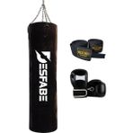 Desfabe Boxing Star 120x32 Cm Zincirli Boks Kum Torbası Siyah+Boks Eldiveni+El Sargı Bandajı