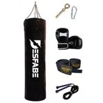 Desfabe Boxing Star 120x32Cm Zincirli Boks Kum Torbası Siyah+Aparat+Boks Eldiveni+Bandaj+Atlama İpi