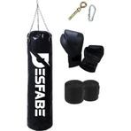 Desfabe Boxing Star 70X25 Cm Zincirli Boks Kum Torbası Siyah Aparat Boks Eldiveni El Bandajı
