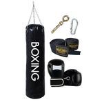 Desfabe Boxing Star 70x25 Cm Zincirli Boks Kum Torbası Siyah +Askı Aparatı+Boks Eldiveni+El Sargı Bandajı