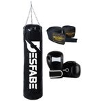 Desfabe Boxing Star 70x25 Cm Zincirli Boks Kum Torbası Siyah +Boks Eldiveni+El Sargı Bandajı
