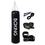Desfabe Boxing Star 70x25 Cm Zincirli Boks Kum Torbası Siyah +Boks Eldiveni+El Sargı Bandajı+Atlama İpi