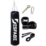 Desfabe Boxing Star 70x25 Cm Zincirli Boks Kum Torbası Siyah+Askı Aparatı+Boks Eldiveni+Atlama İpi