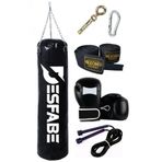 Desfabe Boxing Star 70X25 Cm Zincirli Boks Kum Torbasi Siyah+Aski Aparati+Boks Eldiveni+El Bandaji+Atlama Ipi
