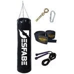 Desfabe Boxing Star 70x25 Cm Zincirli Boks Kum Torbası Siyah+Askı Aparatı+El Bandajı+Atlama İpi