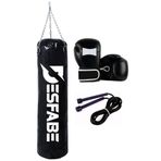Desfabe Boxing Star 70x25 Cm Zincirli Boks Kum Torbası Siyah+Atlama İpi+Boks Eldiveni