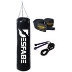 Desfabe Boxing Star 70x25 Cm Zincirli Boks Kum Torbası Siyah+El Sargı Bandajı+Atlama İpi